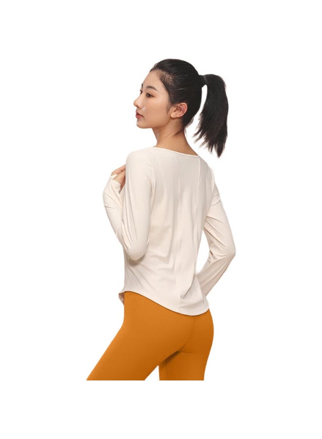VFU Women'S Quick-Dry Yoga Top, Running Fitness Workout Shirt, Pilates Training Long Sleeve Cover-Up, Milk Apricot Color, Size L - Image 1