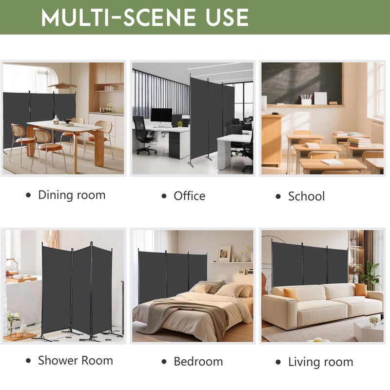 FDW 3-Panel Room Divider Privacy Screen, 6FT Portable Folding Partition with Metal Frame (102" W x 70" H) for Office/Home Use, Grey - Image 4