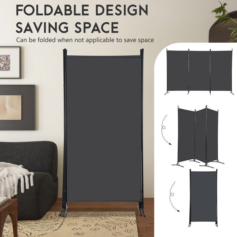 FDW 3-Panel Room Divider Privacy Screen, 6FT Portable Folding Partition with Metal Frame (102" W x 70" H) for Office/Home Use, Grey - Image 5