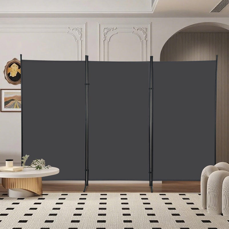 FDW 3-Panel Room Divider Privacy Screen, 6FT Portable Folding Partition with Metal Frame (102" W x 70" H) for Office/Home Use, Grey - Image 2