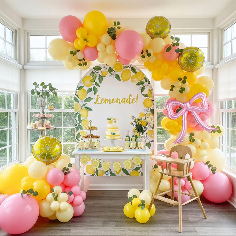 yeewaka Yellow Pink Lemon Balloon Garland Arch kit with pastel Yellow Pearl White Balloons for Lemonade juicy one 1st Birthday Summer main squeeze Bridal Shower Girl Sweet Baby shower Decorations - Image 2