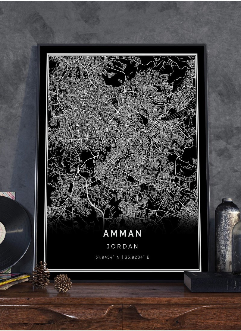 Boomah Accessories - Amman Jordan Black Map Poster With Frame 30X40 cm - Image 1