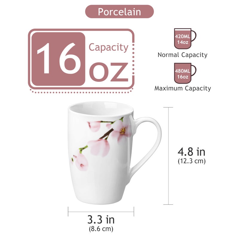 VEWEET Large Coffee Mugs Set of 6, 16 OZ Coffee Cups Set with Handle, Floral Mug Sets Ceramic Cup Set for Kitchen, Microwave& Dishwasher Safe, Series ANNIE - Image 3