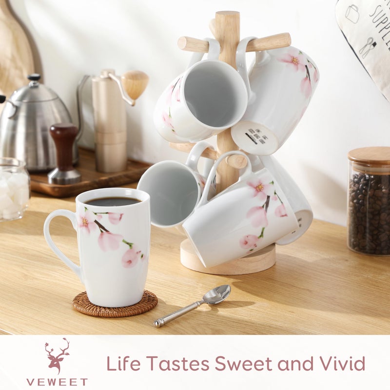 VEWEET Large Coffee Mugs Set of 6, 16 OZ Coffee Cups Set with Handle, Floral Mug Sets Ceramic Cup Set for Kitchen, Microwave& Dishwasher Safe, Series ANNIE - Image 2