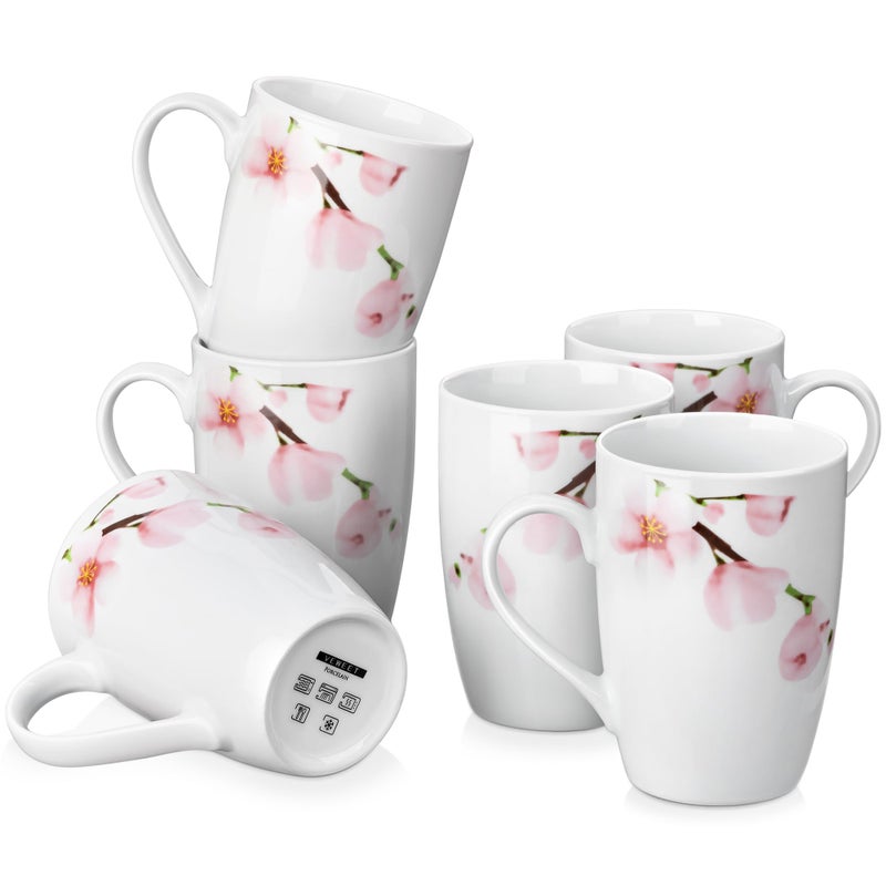 VEWEET Large Coffee Mugs Set of 6, 16 OZ Coffee Cups Set with Handle, Floral Mug Sets Ceramic Cup Set for Kitchen, Microwave& Dishwasher Safe, Series ANNIE - Image 1