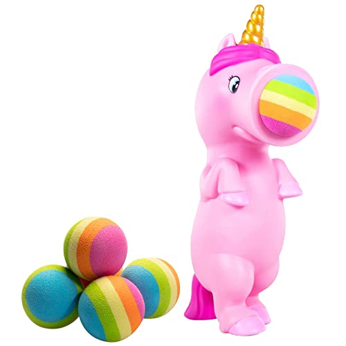 Hog Wild Pink Unicorn Ball Popper Toy - Includes 4 Soft Foam Balls - Squeeze to Pop Air Powered Balls Up to 20 Feet - Launcher Safe for Indoor/Outdoor Play - Easter Gift for Kids, Girls, Boys Ages 5+ - Image 1