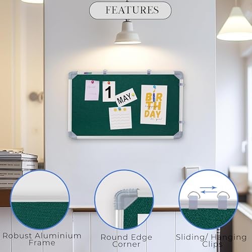 Eduway 2x1 Feet Notice Board/Pin Up Board/Bulletin Board/Display Board/Soft Board with High Resilience Foam Fabric for School, Office, Home with (20 Push-Up Pins)` (Green - 59x29 Cms) - Image 4