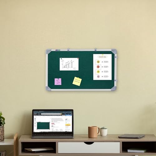 Eduway 2x1 Feet Notice Board/Pin Up Board/Bulletin Board/Display Board/Soft Board with High Resilience Foam Fabric for School, Office, Home with (20 Push-Up Pins)` (Green - 59x29 Cms) - Image 1