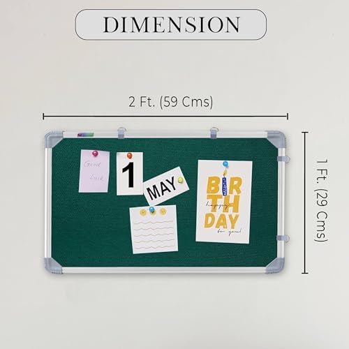 Eduway 2x1 Feet Notice Board/Pin Up Board/Bulletin Board/Display Board/Soft Board with High Resilience Foam Fabric for School, Office, Home with (20 Push-Up Pins)` (Green - 59x29 Cms) - Image 2