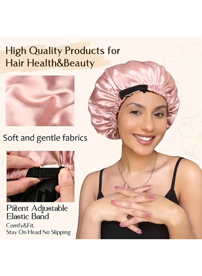 Women's Large Double Layer Reversible Satin Sleeping Hood Adjustable Hair Wrap Cap with 2 Hairbands - Image 3
