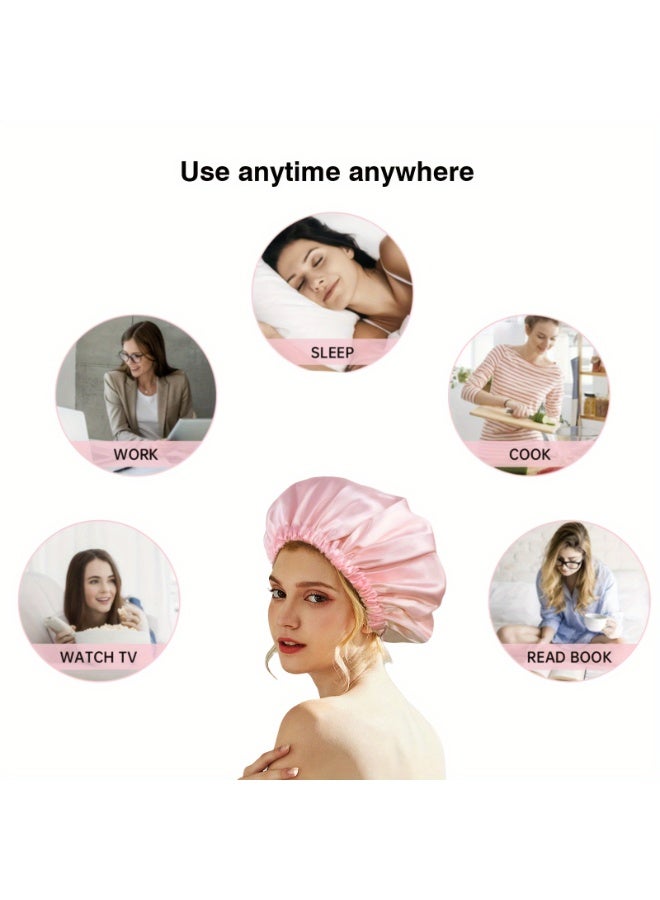 Women's Large Double Layer Reversible Satin Sleeping Hood Adjustable Hair Wrap Cap with 2 Hairbands - Image 5