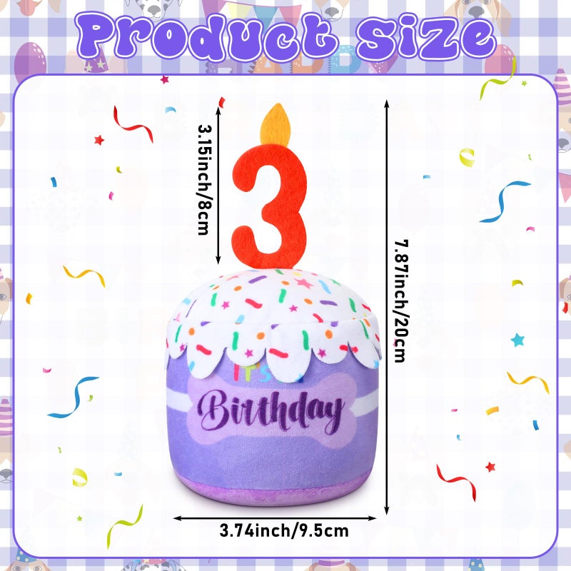 Dansydaisy Dog 3rd Birthday Cake Toy Accessories for Girl Boy Gifts, Purple Squeaky Plush Toy for Dog Birthday Party Decor Favor for Large, Medium and Small Dogs - Image 2