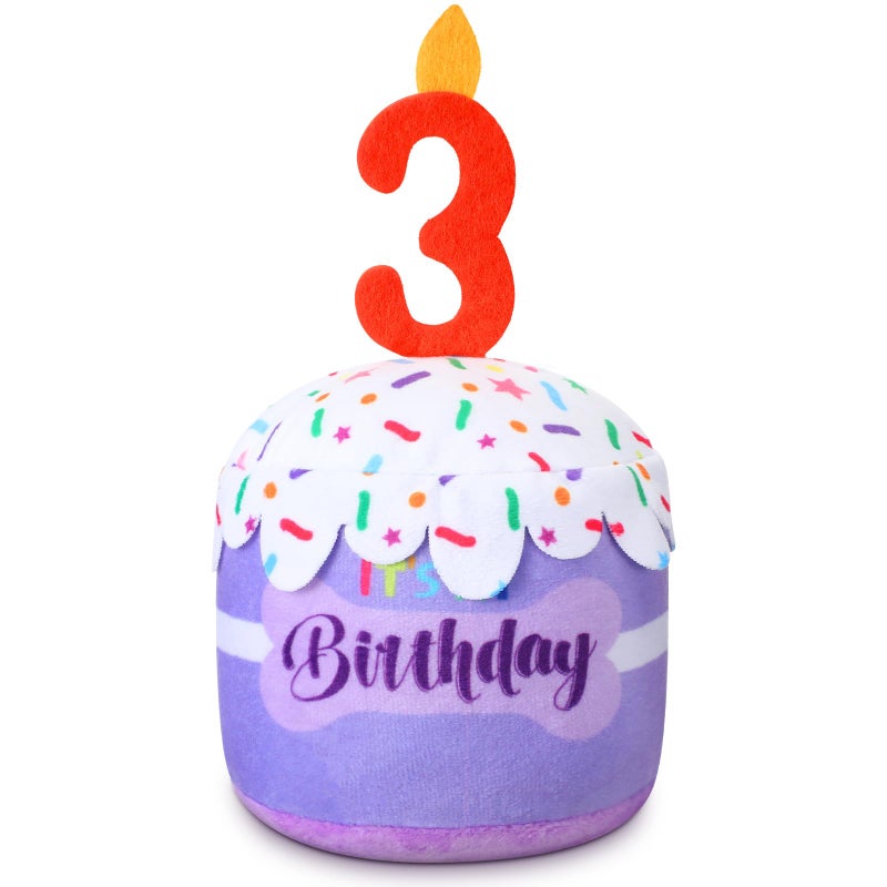 Dansydaisy Dog 3rd Birthday Cake Toy Accessories for Girl Boy Gifts, Purple Squeaky Plush Toy for Dog Birthday Party Decor Favor for Large, Medium and Small Dogs - Image 1