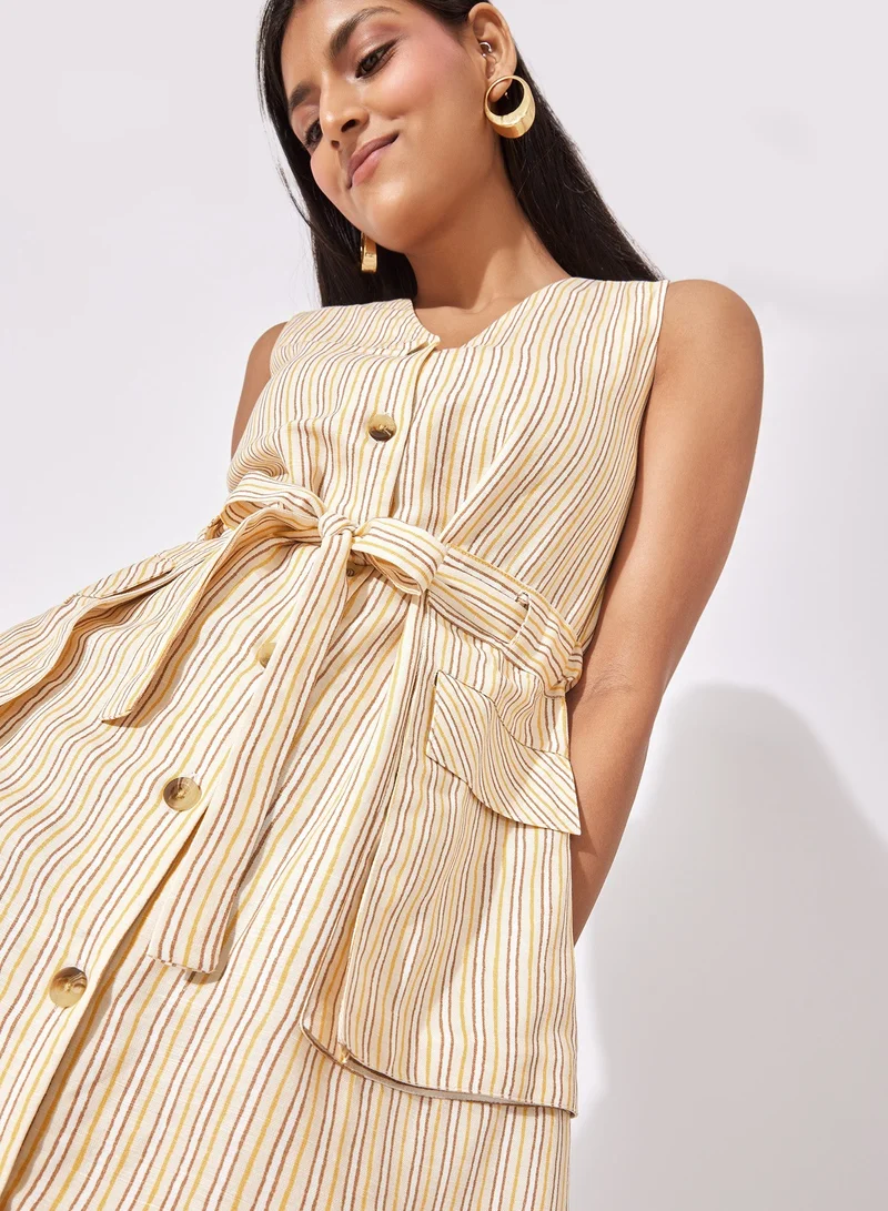 The Label Life Striped V Neck Belted Mini Dress