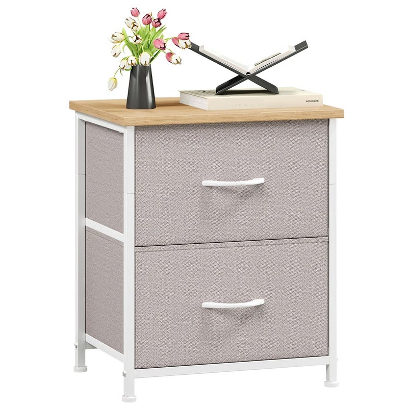 Somdot Nightstand Small Dresser for Bedroom with 2 Drawers Bedside Table Night Stand End Table with Fabric Bins for Bedroom Kids Closet Dorm Guest Room Ash Grey