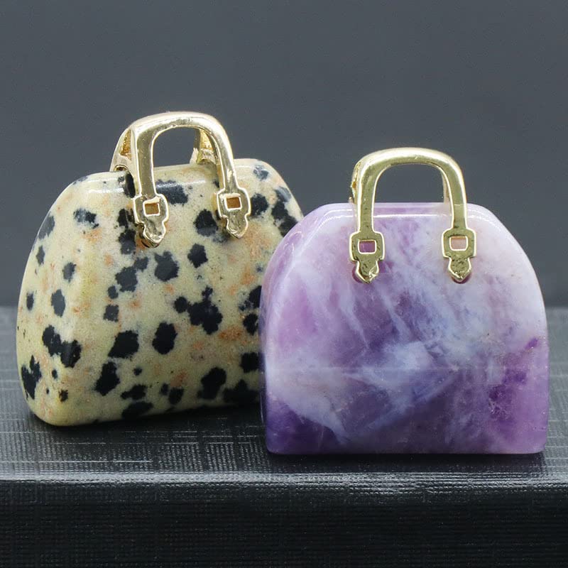 LHJ 5 Pcs Natural Stone Pendants Ornament Women Handbag Unique Shape Crystal Jsaper Stone Charms for Jewelry Making Necklace Earrings Decoration - Image 4