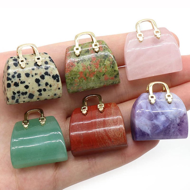 LHJ 5 Pcs Natural Stone Pendants Ornament Women Handbag Unique Shape Crystal Jsaper Stone Charms for Jewelry Making Necklace Earrings Decoration - Image 3