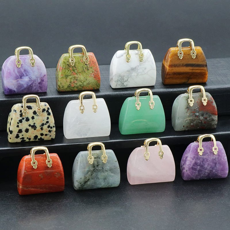 LHJ 5 Pcs Natural Stone Pendants Ornament Women Handbag Unique Shape Crystal Jsaper Stone Charms for Jewelry Making Necklace Earrings Decoration - Image 2