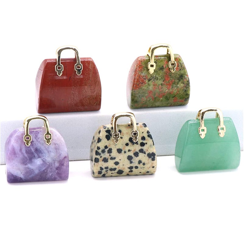 LHJ 5 Pcs Natural Stone Pendants Ornament Women Handbag Unique Shape Crystal Jsaper Stone Charms for Jewelry Making Necklace Earrings Decoration - Image 1