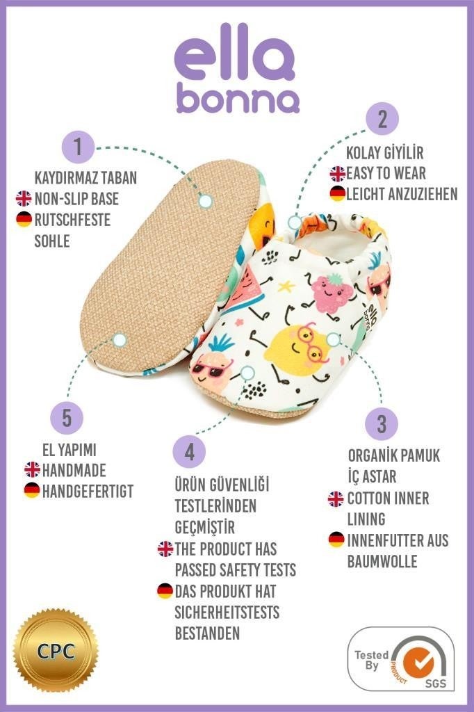 Ella Bonna Patterned Baby Booties, Non-Slip Sole, Home Nursery Shoes Slippers, Fruits  - Image 4