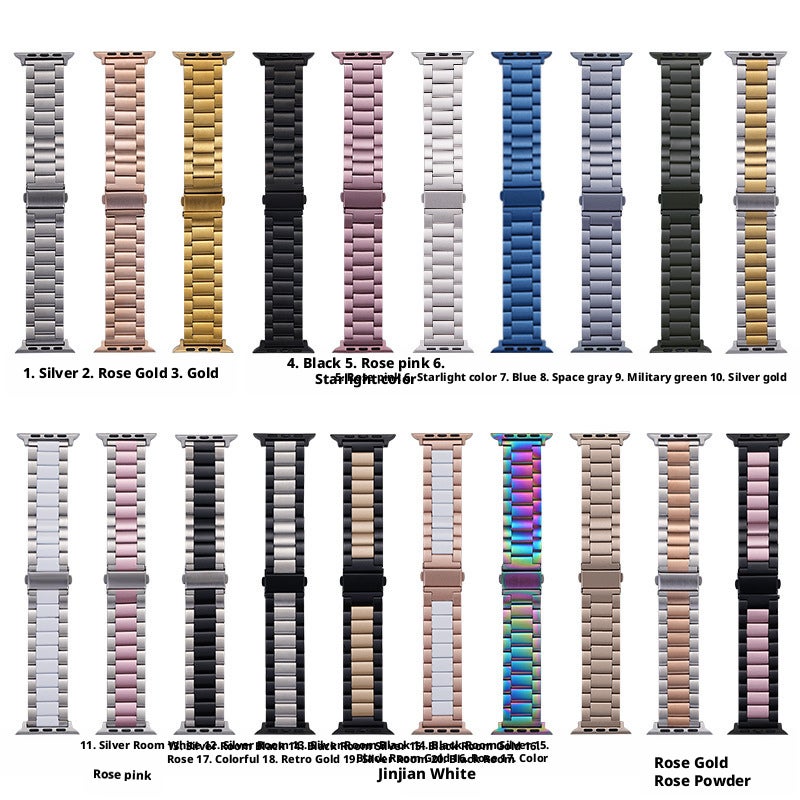 Mapoti Stainless Steel Three-Link Folding Clasp Watch Band for Apple Watch Samsung Huawei - Image 2