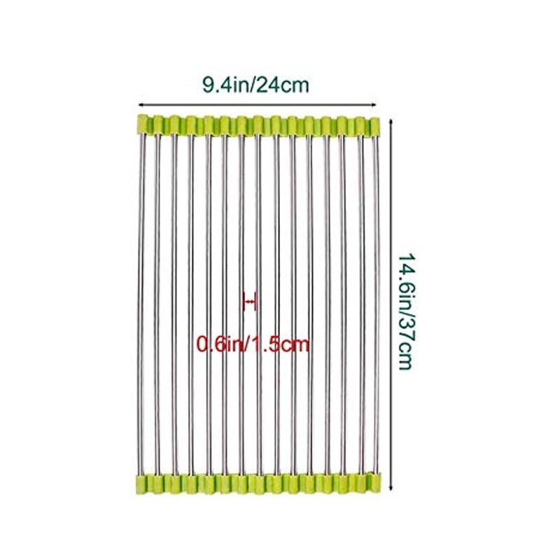 Krivety Dish Drying Rack RollUpExpandable Over Sink Dish RackFoldable MultiUseDraining mat with NonSlip Drainer Stainless Steel TrayHeat Resistant Green - Image 2