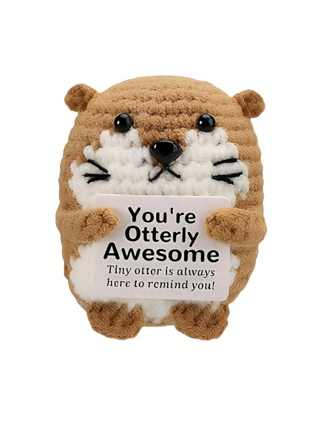 Peachjoy Positive Pocket Otter Doll, Funny Emotional Support Knitted Otter Toy with Positive Card, Woolen Crochet, Cheer Up Graduation Gift, Encouragement for Friends - Image 1