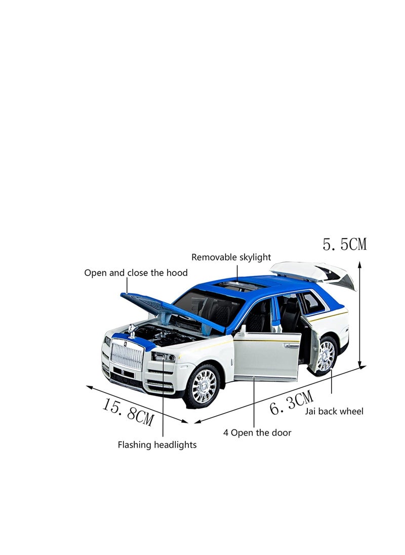 Generic - Rolls-Royce Cullinan SUV Model Car Toy, 1:32 Scale Zinc Alloy Pull Back Toy Diecast Toy Cars with Sound & Light & 6 Open Doors for Kids Boy Girl Collect Gift - (Blue/White) - Image 1