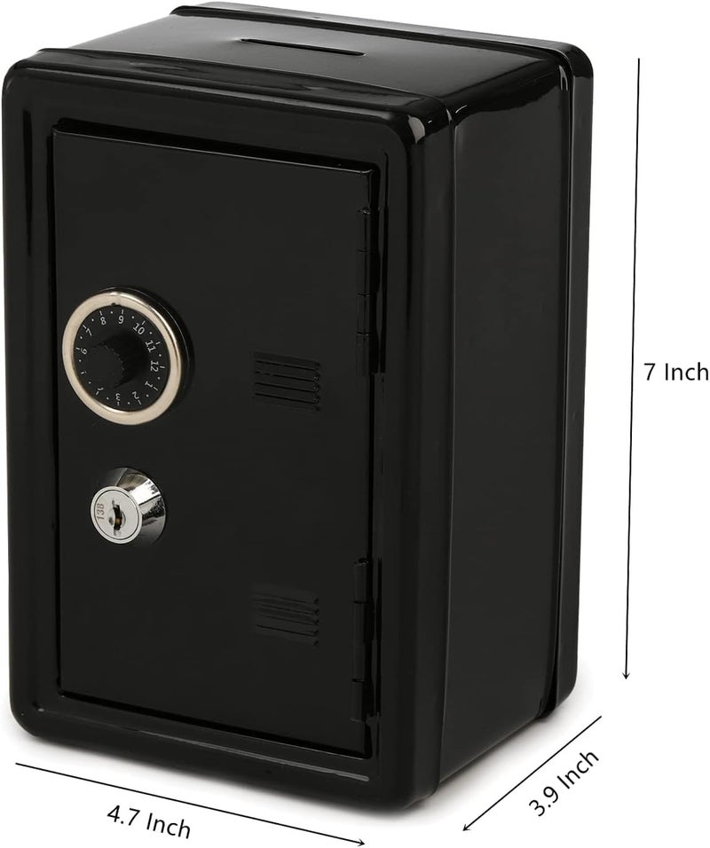 Frcctre Kids Safe Bank, Money Box with Coin Tray, Mini Locker Small Safe Storage Box Piggy Bank with Combination Lock and Key, 7" H x 4.7" Lx 3.9" W, Black - Image 2
