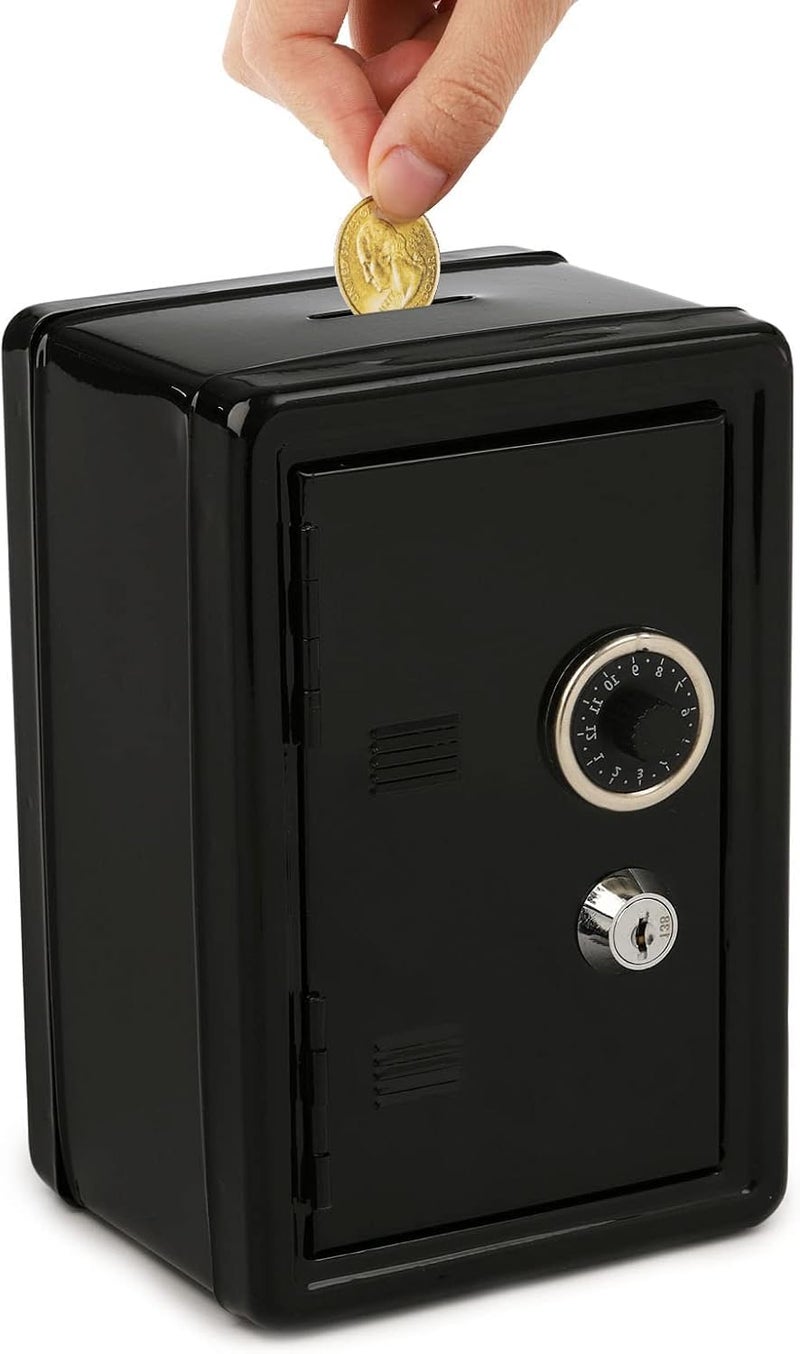 Frcctre Kids Safe Bank, Money Box with Coin Tray, Mini Locker Small Safe Storage Box Piggy Bank with Combination Lock and Key, 7" H x 4.7" Lx 3.9" W, Black - Image 5