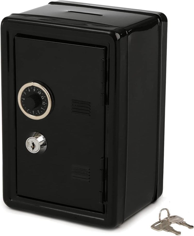 Frcctre Kids Safe Bank, Money Box with Coin Tray, Mini Locker Small Safe Storage Box Piggy Bank with Combination Lock and Key, 7" H x 4.7" Lx 3.9" W, Black - Image 1