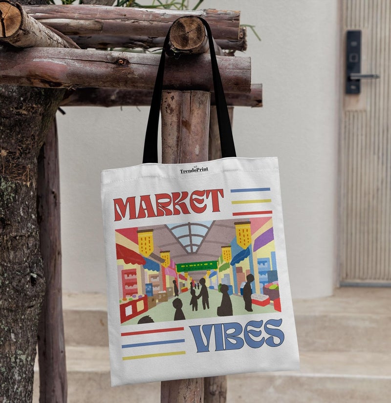 TrendoPrint Canvas White Tote Bags for Women with Zip 15Kgs Capacity, College Bag for Girls, 100% Organic Cotton Tote Bag for Shopping, Travel &Beach - Image 4