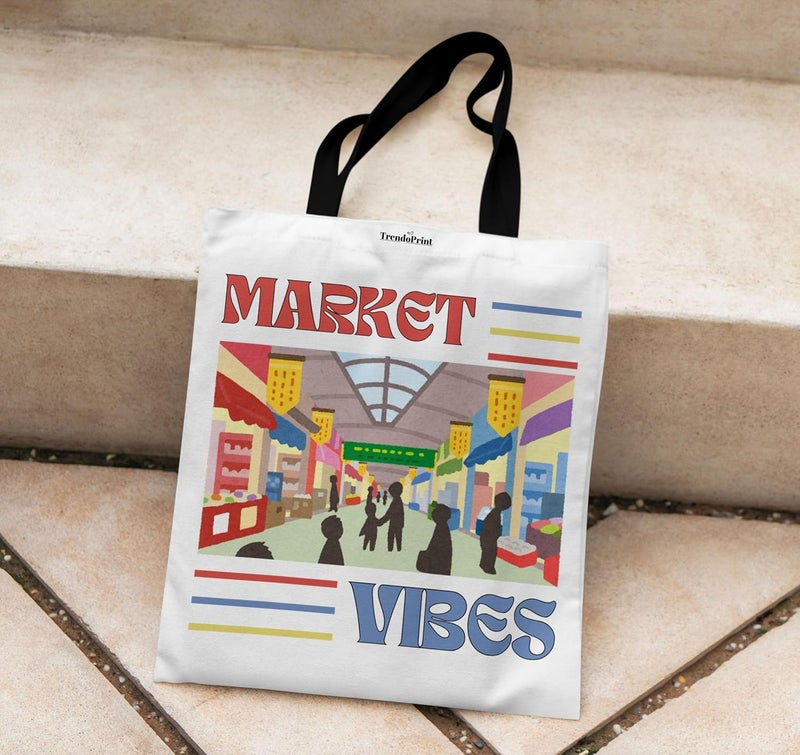 TrendoPrint Canvas White Tote Bags for Women with Zip 15Kgs Capacity, College Bag for Girls, 100% Organic Cotton Tote Bag for Shopping, Travel &Beach - Image 3