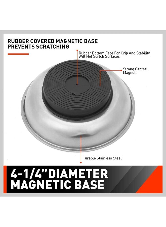 4PCS Large Magnetic Parts Tray Set, Stainless Steel Heavy Duty 9.5"W x 5.5''L Square and 4" Round Magnetic Trays Tools Parts Tray - Image 4