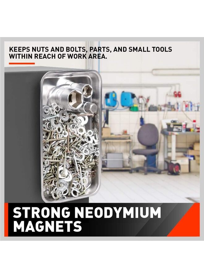 4PCS Large Magnetic Parts Tray Set, Stainless Steel Heavy Duty 9.5"W x 5.5''L Square and 4" Round Magnetic Trays Tools Parts Tray - Image 3