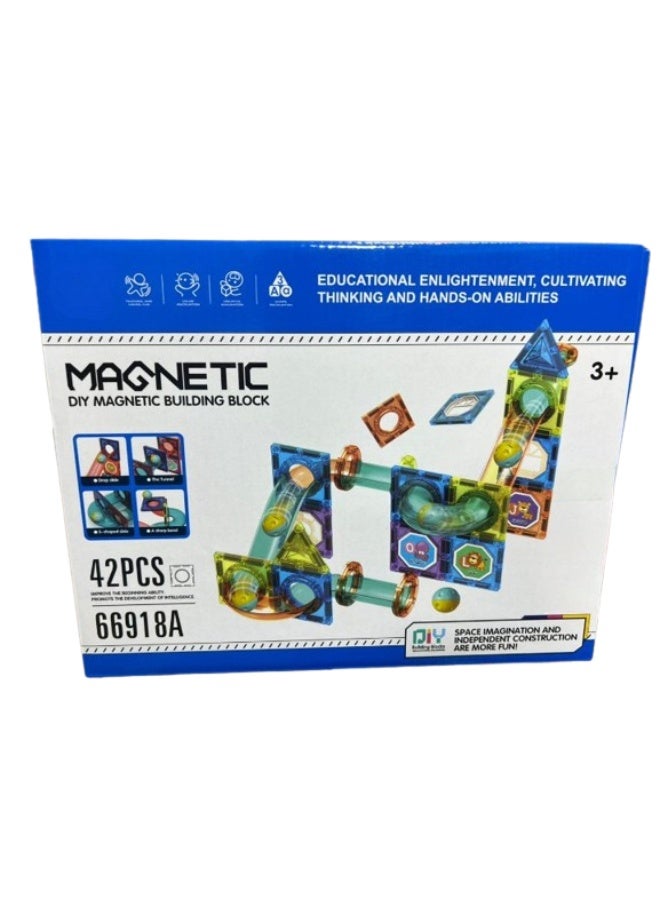 طقم مكعبات مغناطيسية تعليمية 42 قطعة طقم بناء تعليمي مع بلاط مغناطيسي ثلاثي الأبعاد طقم لعب تعلم إبداعي للأطفال الأولاد والبنات لعبة بناء وتعلم إبداعية عالية الجودة هدية مذهلة ومفيدة جداً لهم اليوم