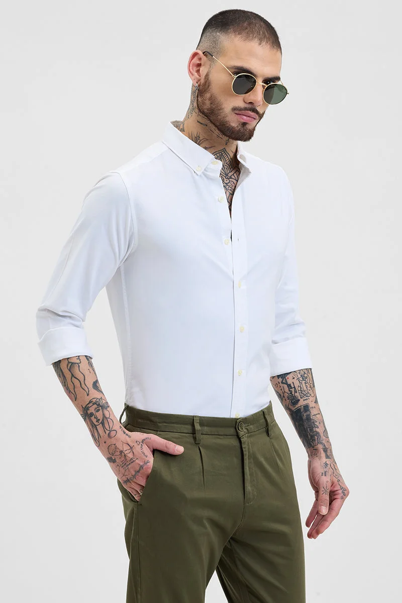 سنيتش White Solid Long Sleeve Slim Fit Formal Shirt