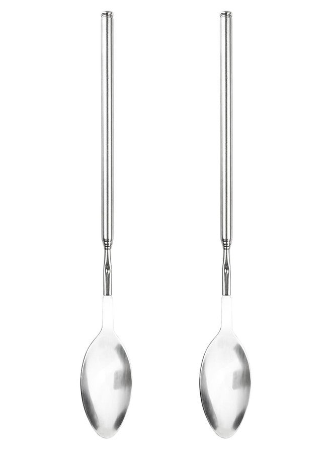 Flylin 2Pcs Telescopic Spoon, 9"~25" Stainless Steel Extendable Spoon for Dinner Mixing Cooking, Long Handle Retractable Spoons for Barbecue Tableware Supplies Iced Tea Spoons - Image 1