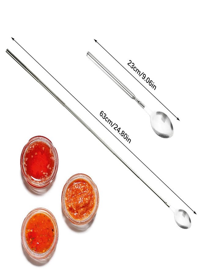 Flylin 2Pcs Telescopic Spoon, 9"~25" Stainless Steel Extendable Spoon for Dinner Mixing Cooking, Long Handle Retractable Spoons for Barbecue Tableware Supplies Iced Tea Spoons - Image 3