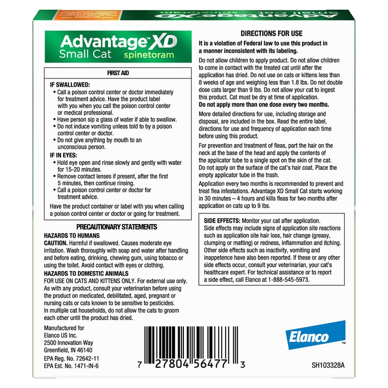 Advantage XD Small Cat Flea Prevention & Treatment For Cats 1.8-9lbs. | 1-Topical Dose, 2-Months of Protection Per Dose - Image 2