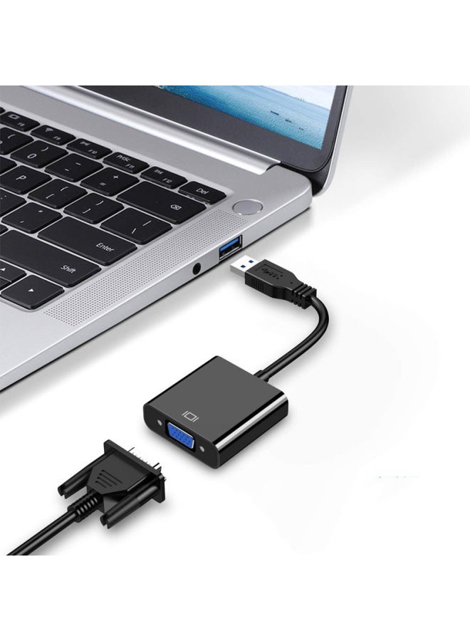 USB To VGA Projector Interface External Graphics USB 3.0 To VGA Converter Display Conversion Adapter-Color:Black - Image 1