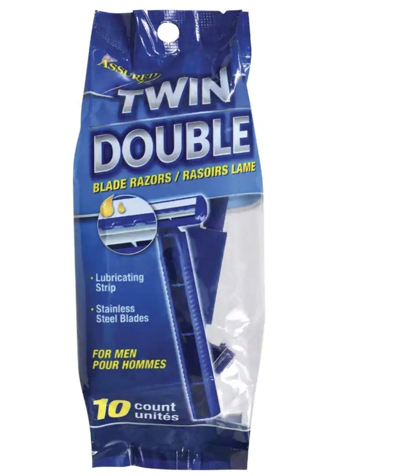 Assured Twin Blade Disposable Razors with Lubricating Strips 10ct Packs