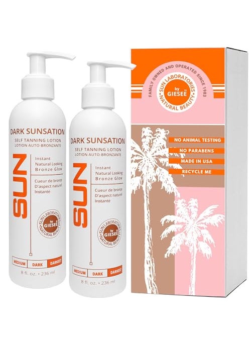 Sun Laboratories by Giesee - Sun Laboratories By Giesee Dark Sunsation Self-Tanning Lotion for - 2 Pack 8 oz | Ultra Dark Tanning Lotion, Natural Self Tanner, Non-Toxic Tanning Bed Lotion, Face Tanner, Sunless Tanner - Image 1