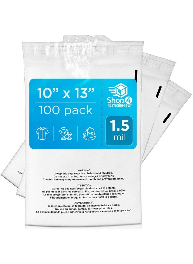 Shop4Mailers 10 X 13 Clear Plastic Flat Poly Bags With Suffocation Warning Self Seal Adhesive 1.5 Mil For Business Fba Packaging Jewelry Clothes Prints Storage Resealable 1.5 Mil (100 Pack) - Image 1