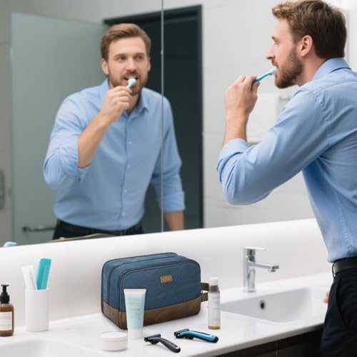 WANDF Travel Toiletry Bag for Men Large Toiletries Shaving Bag Water Resistant Hanging Dopp Kit Travel Accessories Bag for Women Men (Blue) - Image 5
