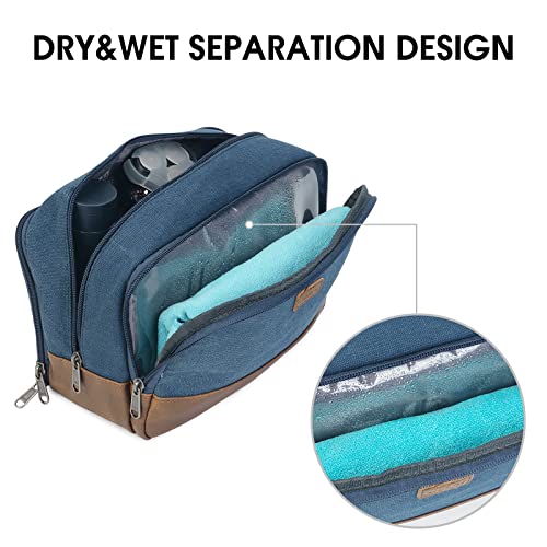 WANDF Travel Toiletry Bag for Men Large Toiletries Shaving Bag Water Resistant Hanging Dopp Kit Travel Accessories Bag for Women Men (Blue) - Image 3