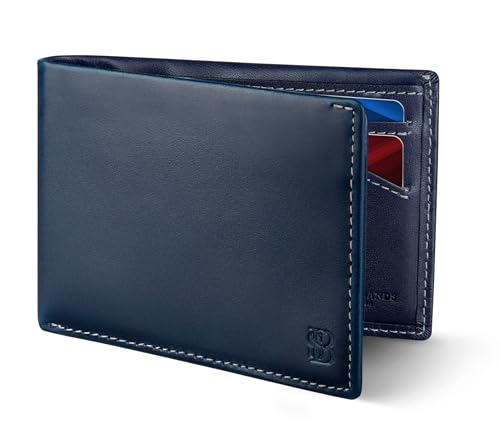 SERMAN BRANDS محفظة سیرمان براندز للرجال رقيقة قابلة للطي مع حجب RFID - محفظة جلدية كاملة الحبة للرجال - رقيقة وأنيقة (أزرق أطلنطي متميز) - Image 1