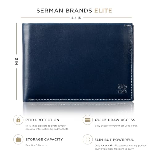 SERMAN BRANDS محفظة سیرمان براندز للرجال رقيقة قابلة للطي مع حجب RFID - محفظة جلدية كاملة الحبة للرجال - رقيقة وأنيقة (أزرق أطلنطي متميز) - Image 2
