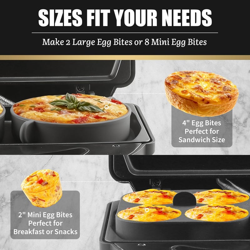 FineMade Silicone Egg Bite Molds for Instant Pot and Sous Vide Egg Bite Maker, 2 Pcs of 4 Inch Large Molds, 2 Pcs of 4-in-1 Mini Molds, Ideal for Breakfast Sandiwches, Healthy Snacks or Desserts - Image 3