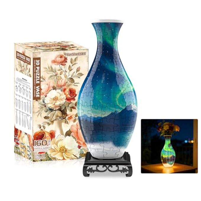 3D PUZZLES VASE FOR ADULTS CRAFTS FOR ADULTS 160 PIECES PLASTIC DIY UNIQUE FLOWER VASE WITH LED LIGHT HOUSE WARMING GIFT BIRTHDAY GIFTS FOR FLOWER ARRANGEMENTS AND HOME DECOR NIGHT LIGHT